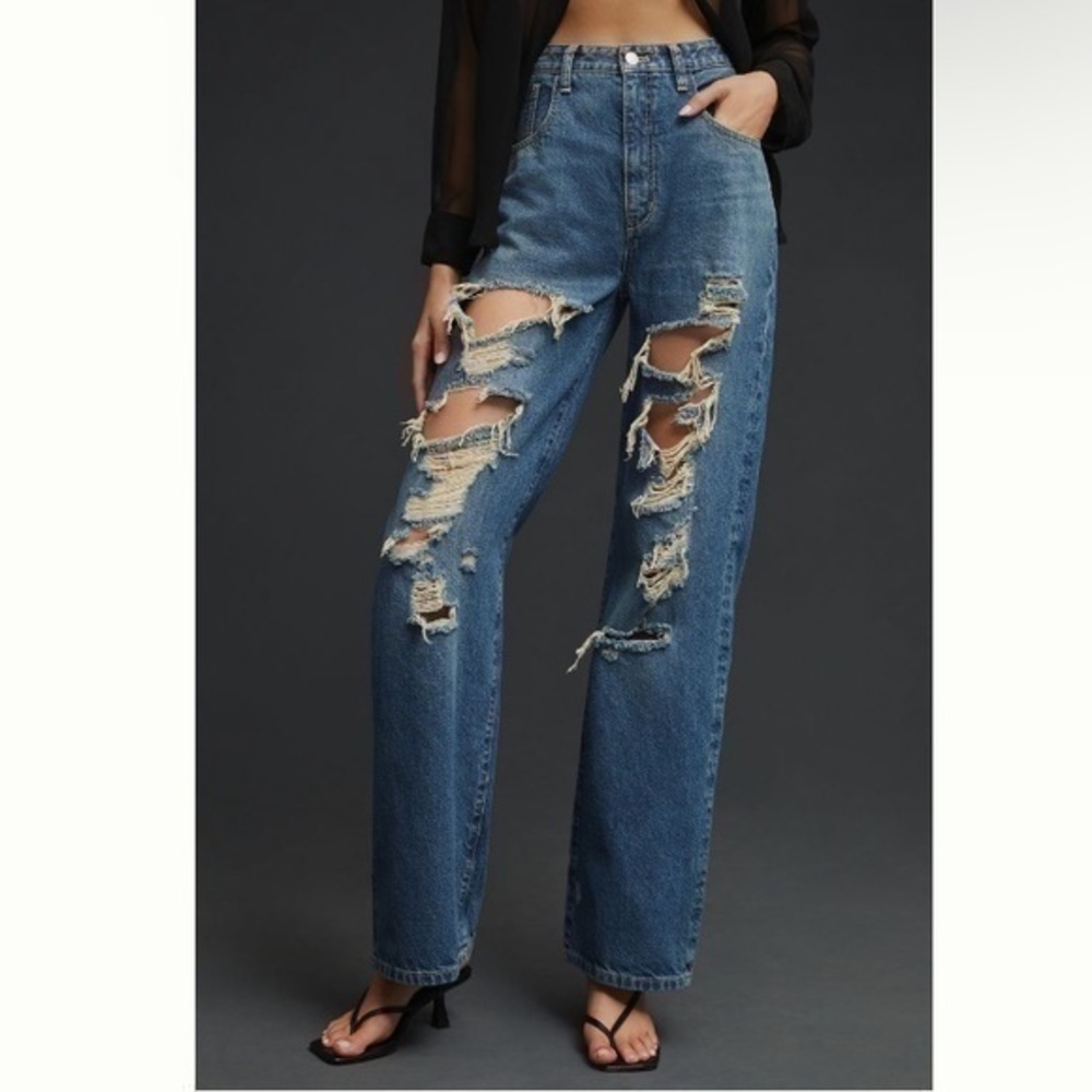 Anthropologie NWT Joey High-Rise Straight jeans Ripped thrashed Distressed 26P